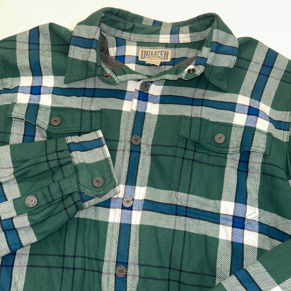 Duluth Trading Co Chamois Fleece Lined Flannel Shirt Shacket Mens XL Barn Plaid